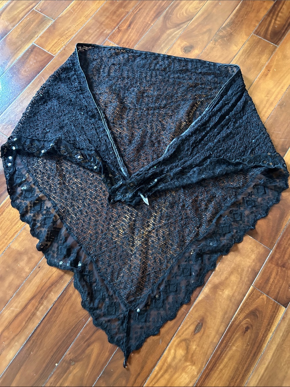 Black Lace Knit Shawl Poncho - Elegant Layering